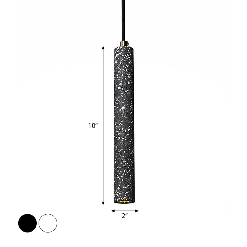Terrazzo Flute Pendulum Light Nordic 10"/19.5" Tall LED Bistro Hanging Pendant in White/Black Clearhalo 'Ceiling Lights' 'Industrial Pendants' 'Industrial' 'Middle Century Pendants' 'Pendant Lights' 'Pendants' 'Tiffany' Lighting' 1982140
