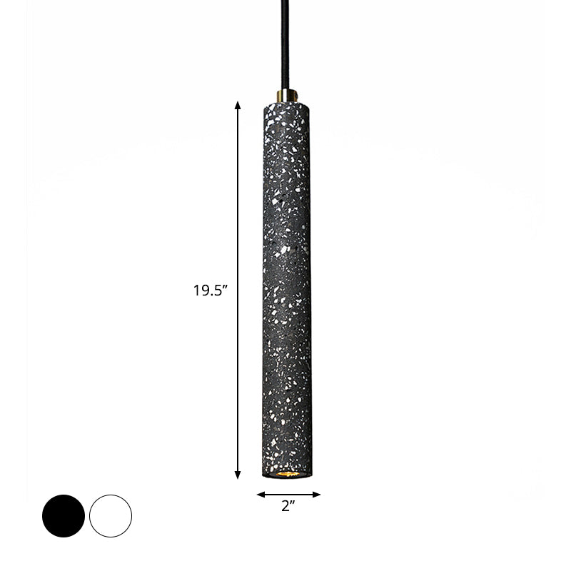 Terrazzo Flute Pendulum Light Nordic 10"/19.5" Tall LED Bistro Hanging Pendant in White/Black Clearhalo 'Ceiling Lights' 'Industrial Pendants' 'Industrial' 'Middle Century Pendants' 'Pendant Lights' 'Pendants' 'Tiffany' Lighting' 1982141
