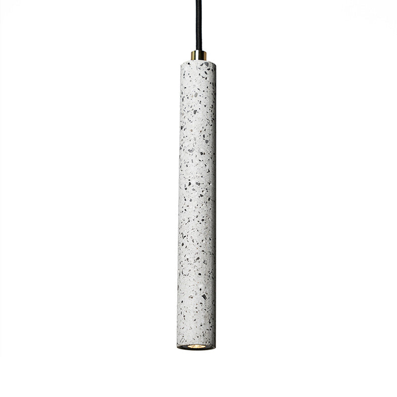 Terrazzo Flute Pendulum Light Nordic 10"/19.5" Tall LED Bistro Hanging Pendant in White/Black Clearhalo 'Ceiling Lights' 'Industrial Pendants' 'Industrial' 'Middle Century Pendants' 'Pendant Lights' 'Pendants' 'Tiffany' Lighting' 1982143