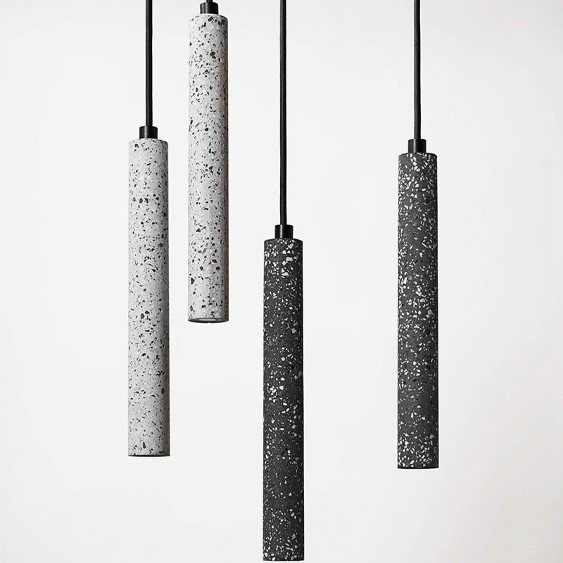 Terrazzo Flute Pendulum Light Nordic 10"/19.5" Tall LED Bistro Hanging Pendant in White/Black Clearhalo 'Ceiling Lights' 'Industrial Pendants' 'Industrial' 'Middle Century Pendants' 'Pendant Lights' 'Pendants' 'Tiffany' Lighting' 1982144