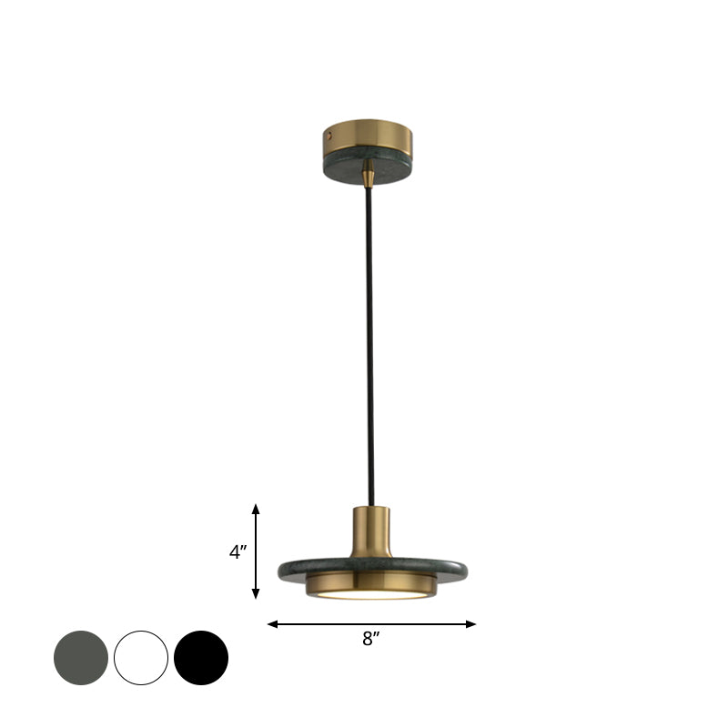 Marble Lid Shaped Drop Pendant Postmodern Antiqued Brass and Green LED Ceiling Hang Light Clearhalo 'Ceiling Lights' 'Modern Pendants' 'Modern' 'Pendant Lights' 'Pendants' Lighting' 1982159