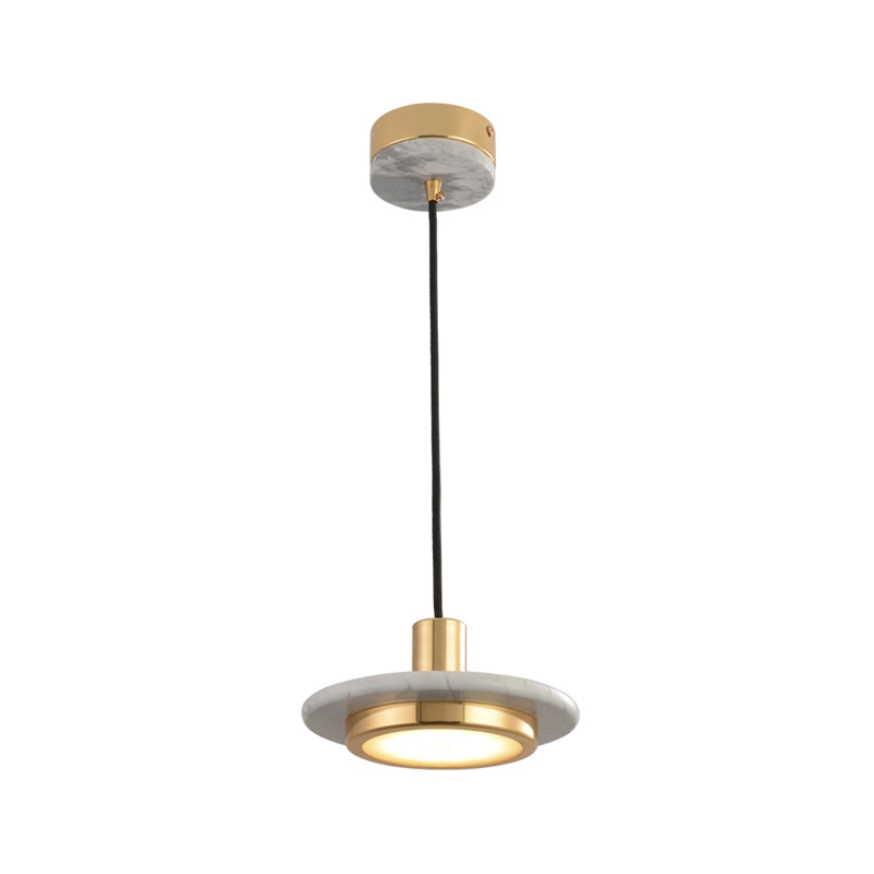 Marble Lid Shaped Drop Pendant Postmodern Antiqued Brass and Green LED Ceiling Hang Light Clearhalo 'Ceiling Lights' 'Modern Pendants' 'Modern' 'Pendant Lights' 'Pendants' Lighting' 1982163