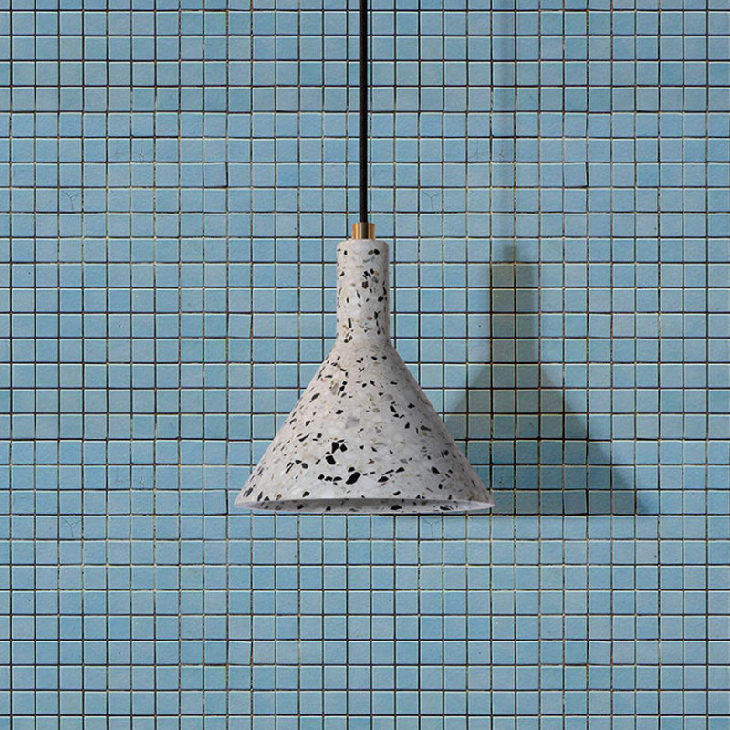 Terrazzo Black/White Pendant Light Fixture Conical 1 Bulb Nordic Hanging Lamp Kit over Table White Clearhalo 'Ceiling Lights' 'Industrial Pendants' 'Industrial' 'Middle Century Pendants' 'Pendant Lights' 'Pendants' 'Tiffany' Lighting' 1982168