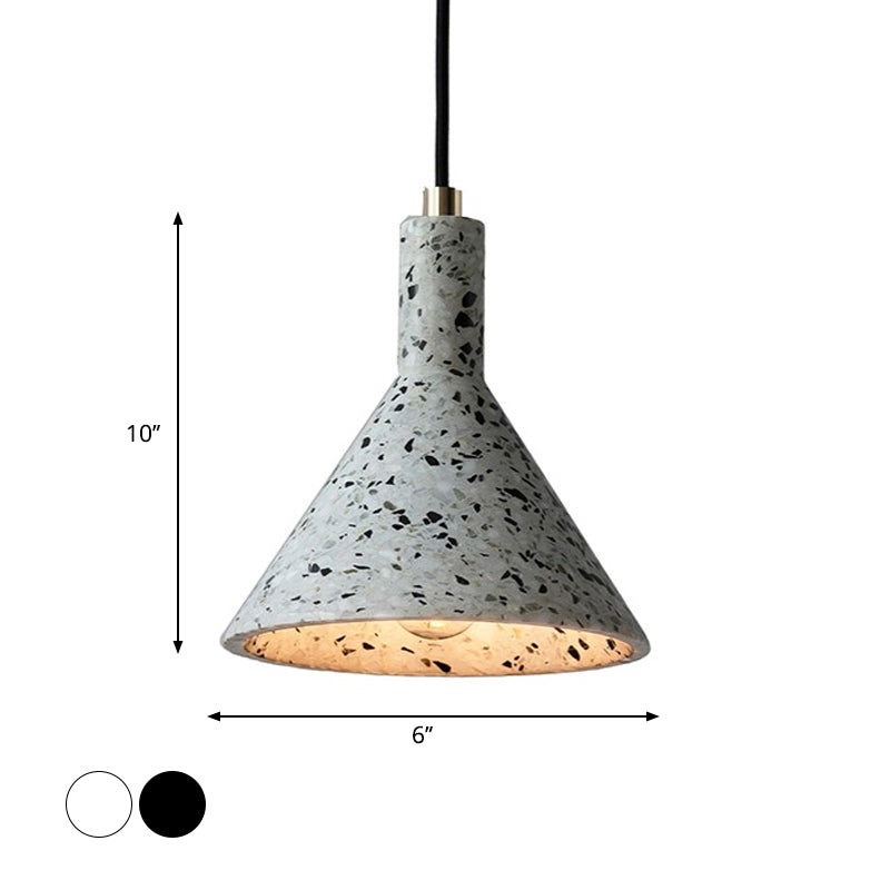 Terrazzo Black/White Pendant Light Fixture Conical 1 Bulb Nordic Hanging Lamp Kit over Table Clearhalo 'Ceiling Lights' 'Industrial Pendants' 'Industrial' 'Middle Century Pendants' 'Pendant Lights' 'Pendants' 'Tiffany' Lighting' 1982172