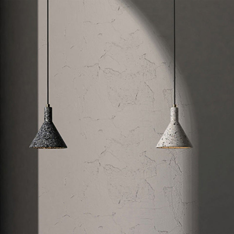 Terrazzo Black/White Pendant Light Fixture Conical 1 Bulb Nordic Hanging Lamp Kit over Table Black Clearhalo 'Ceiling Lights' 'Industrial Pendants' 'Industrial' 'Middle Century Pendants' 'Pendant Lights' 'Pendants' 'Tiffany' Lighting' 1982173