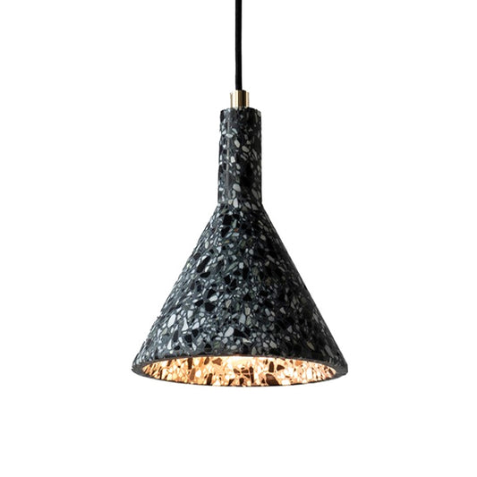 Terrazzo Black/White Pendant Light Fixture Conical 1 Bulb Nordic Hanging Lamp Kit over Table Clearhalo 'Ceiling Lights' 'Industrial Pendants' 'Industrial' 'Middle Century Pendants' 'Pendant Lights' 'Pendants' 'Tiffany' Lighting' 1982175