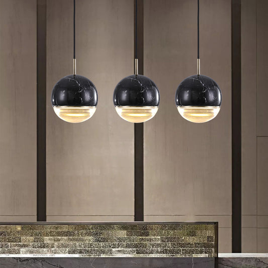 Nordic Spherical Hanging Pendant Light 4"/7" Dia LED Marble Suspension Lighting in Black/White/Green Clearhalo 'Ceiling Lights' 'Industrial Pendants' 'Industrial' 'Middle Century Pendants' 'Pendant Lights' 'Pendants' 'Tiffany' Lighting' 1982187