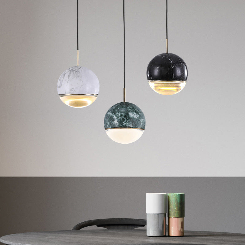 Nordic Spherical Hanging Pendant Light 4"/7" Dia LED Marble Suspension Lighting in Black/White/Green Clearhalo 'Ceiling Lights' 'Industrial Pendants' 'Industrial' 'Middle Century Pendants' 'Pendant Lights' 'Pendants' 'Tiffany' Lighting' 1982188