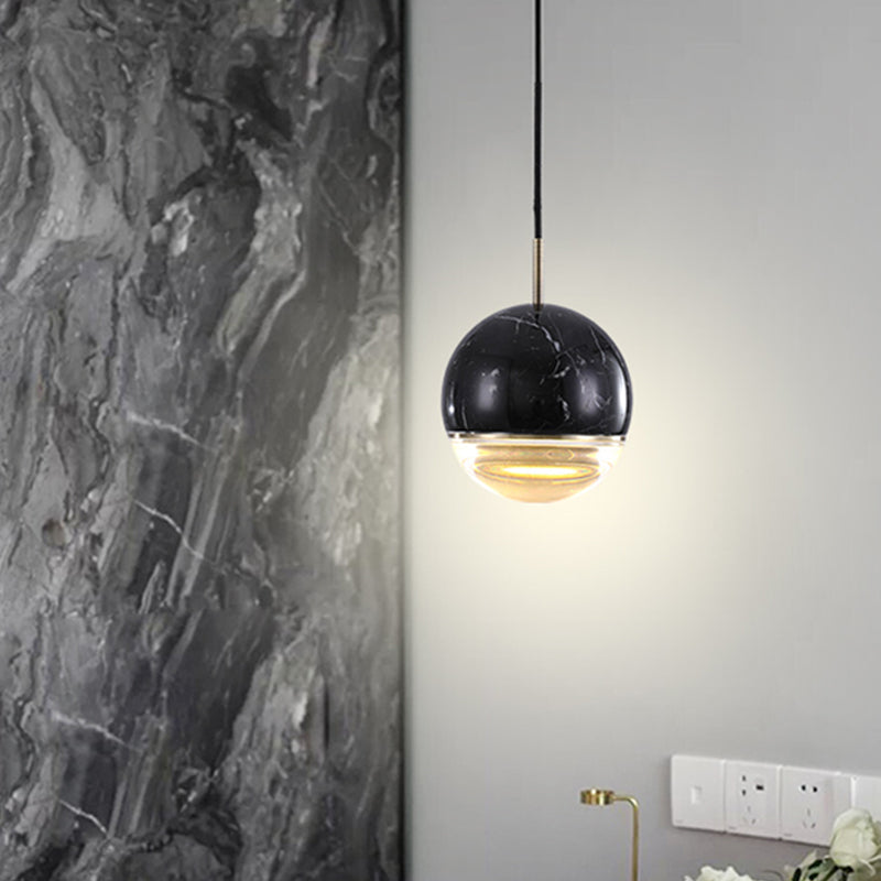 Nordic Spherical Hanging Pendant Light 4"/7" Dia LED Marble Suspension Lighting in Black/White/Green Clearhalo 'Ceiling Lights' 'Industrial Pendants' 'Industrial' 'Middle Century Pendants' 'Pendant Lights' 'Pendants' 'Tiffany' Lighting' 1982189