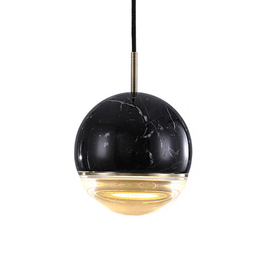 Nordic Spherical Hanging Pendant Light 4"/7" Dia LED Marble Suspension Lighting in Black/White/Green Black Clearhalo 'Ceiling Lights' 'Industrial Pendants' 'Industrial' 'Middle Century Pendants' 'Pendant Lights' 'Pendants' 'Tiffany' Lighting' 1982190