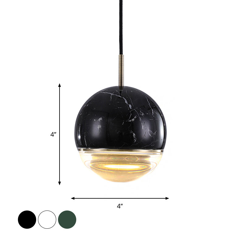 Nordic Spherical Hanging Pendant Light 4"/7" Dia LED Marble Suspension Lighting in Black/White/Green Clearhalo 'Ceiling Lights' 'Industrial Pendants' 'Industrial' 'Middle Century Pendants' 'Pendant Lights' 'Pendants' 'Tiffany' Lighting' 1982191
