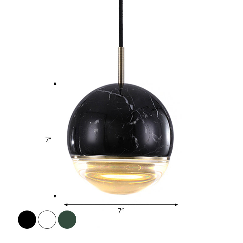 Nordic Spherical Hanging Pendant Light 4"/7" Dia LED Marble Suspension Lighting in Black/White/Green Clearhalo 'Ceiling Lights' 'Industrial Pendants' 'Industrial' 'Middle Century Pendants' 'Pendant Lights' 'Pendants' 'Tiffany' Lighting' 1982192