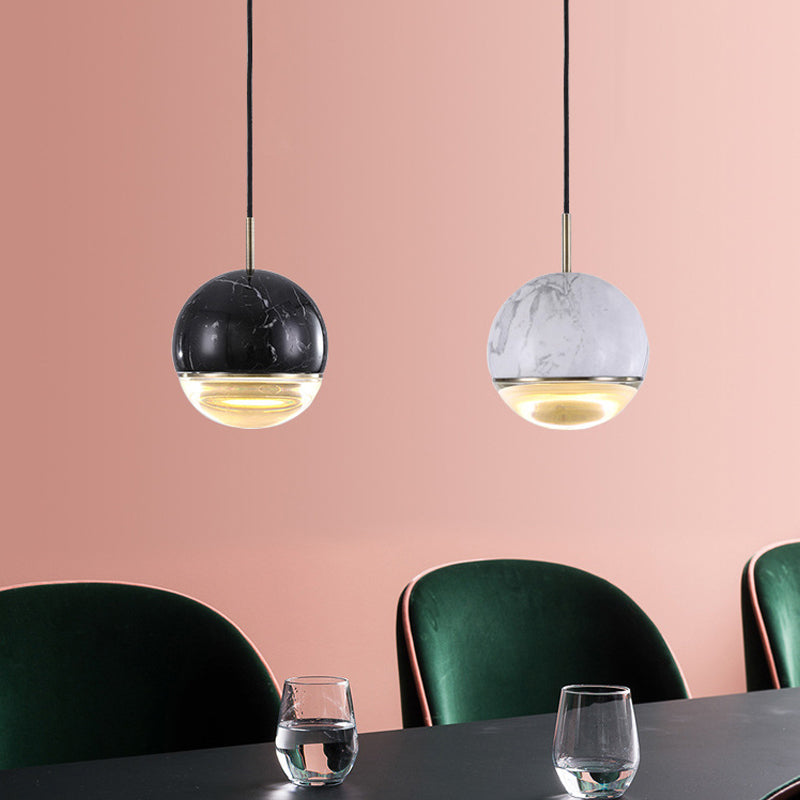 Nordic Spherical Hanging Pendant Light 4"/7" Dia LED Marble Suspension Lighting in Black/White/Green Clearhalo 'Ceiling Lights' 'Industrial Pendants' 'Industrial' 'Middle Century Pendants' 'Pendant Lights' 'Pendants' 'Tiffany' Lighting' 1982194