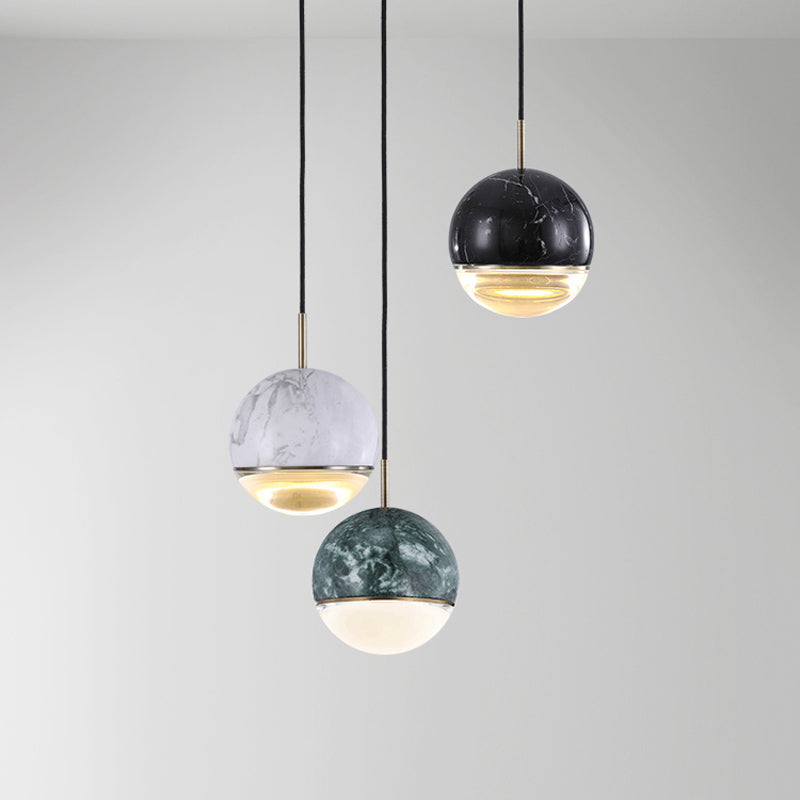 Nordic Spherical Hanging Pendant Light 4"/7" Dia LED Marble Suspension Lighting in Black/White/Green Clearhalo 'Ceiling Lights' 'Industrial Pendants' 'Industrial' 'Middle Century Pendants' 'Pendant Lights' 'Pendants' 'Tiffany' Lighting' 1982195