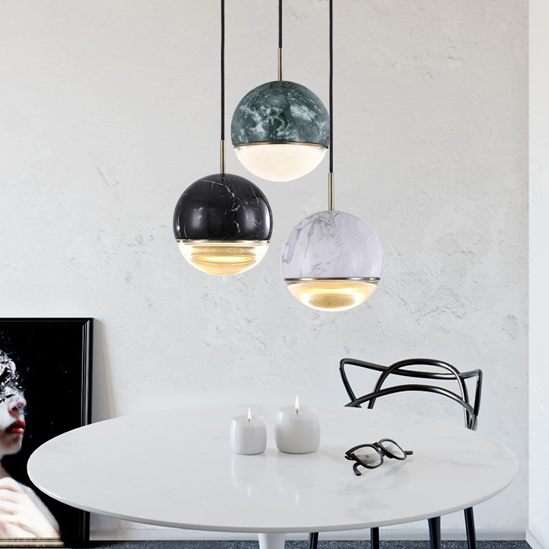Nordic Spherical Hanging Pendant Light 4"/7" Dia LED Marble Suspension Lighting in Black/White/Green Green Clearhalo 'Ceiling Lights' 'Industrial Pendants' 'Industrial' 'Middle Century Pendants' 'Pendant Lights' 'Pendants' 'Tiffany' Lighting' 1982197