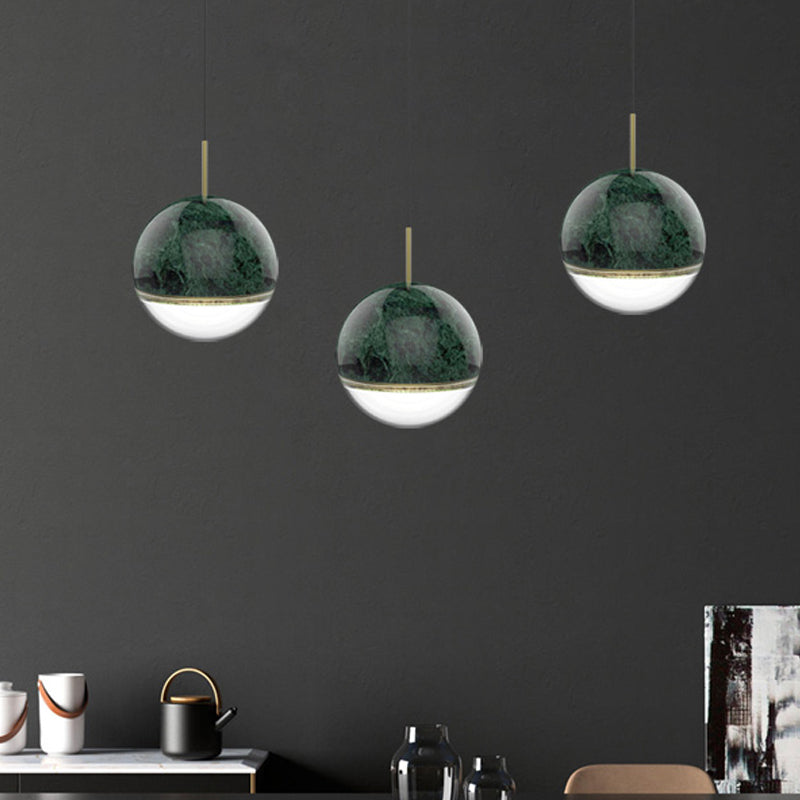 Nordic Spherical Hanging Pendant Light 4"/7" Dia LED Marble Suspension Lighting in Black/White/Green Clearhalo 'Ceiling Lights' 'Industrial Pendants' 'Industrial' 'Middle Century Pendants' 'Pendant Lights' 'Pendants' 'Tiffany' Lighting' 1982198