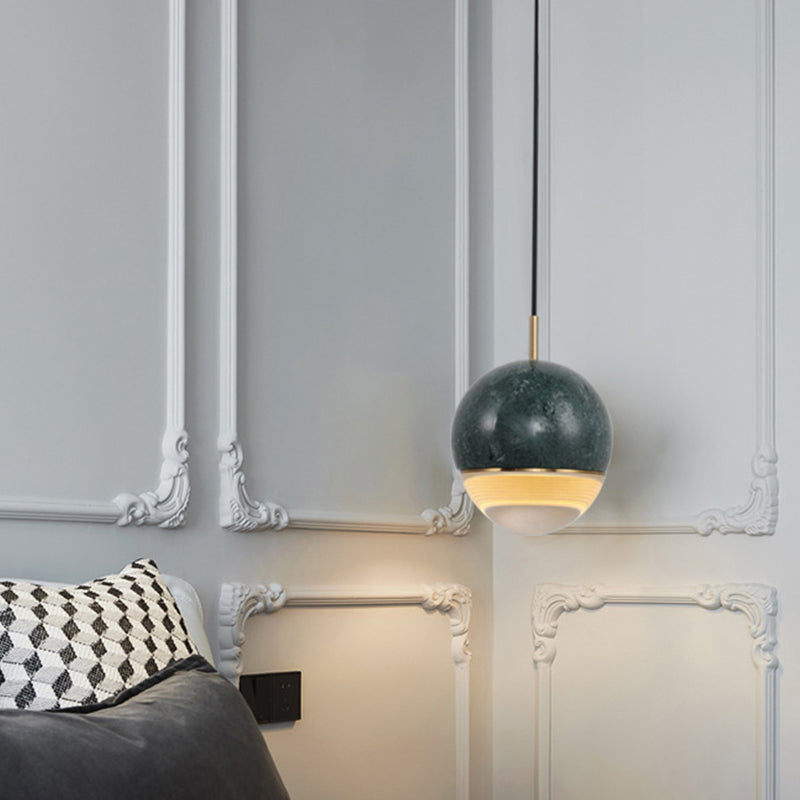 Nordic Spherical Hanging Pendant Light 4"/7" Dia LED Marble Suspension Lighting in Black/White/Green Clearhalo 'Ceiling Lights' 'Industrial Pendants' 'Industrial' 'Middle Century Pendants' 'Pendant Lights' 'Pendants' 'Tiffany' Lighting' 1982199