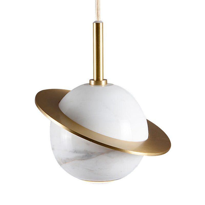 Designer Globe Hanging Light Marble Restaurant LED Pendant Lamp in Black/White/Green with Brass Ring Clearhalo 'Ceiling Lights' 'Modern Pendants' 'Modern' 'Pendant Lights' 'Pendants' Lighting' 1982209
