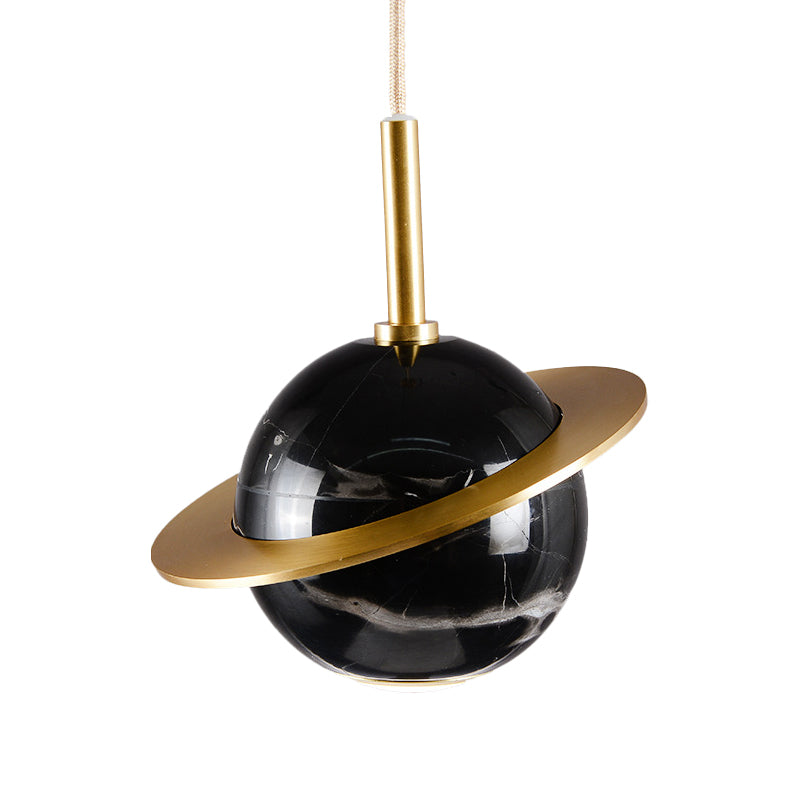 Designer Globe Hanging Light Marble Restaurant LED Pendant Lamp in Black/White/Green with Brass Ring Clearhalo 'Ceiling Lights' 'Modern Pendants' 'Modern' 'Pendant Lights' 'Pendants' Lighting' 1982211