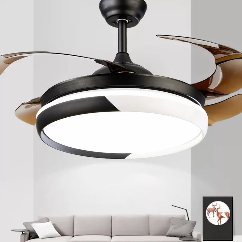 20" Wide Round Acrylic Hanging Fan Light Modernism LED Semi Flush Mount Lighting for Living Room, 4 Blades Clearhalo 'Ceiling Fans with Lights' 'Ceiling Fans' 'Modern Ceiling Fans' 'Modern' Lighting' 1982214