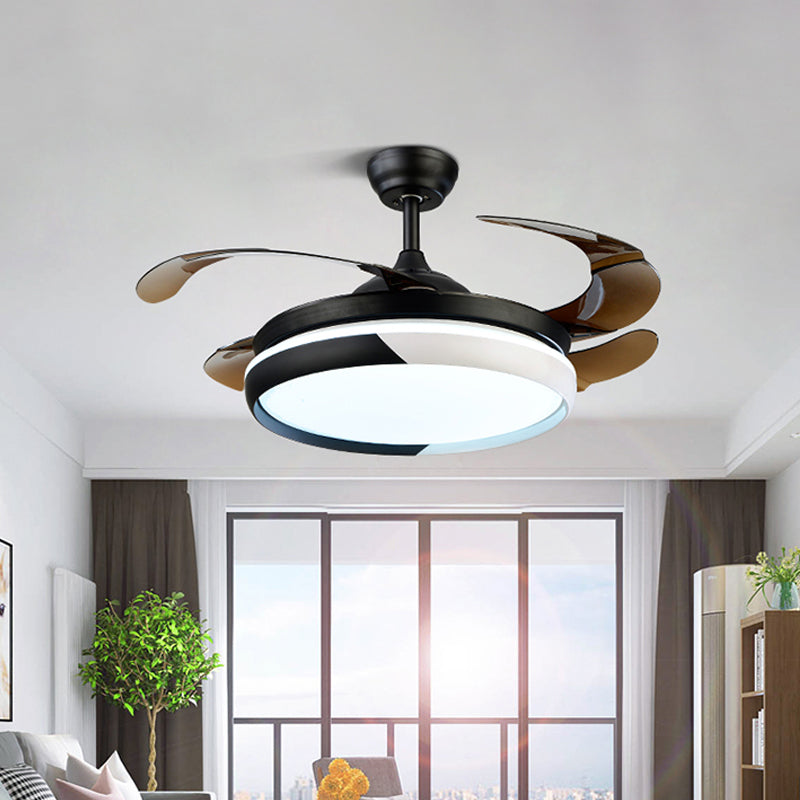 20" Wide Round Acrylic Hanging Fan Light Modernism LED Semi Flush Mount Lighting for Living Room, 4 Blades Clearhalo 'Ceiling Fans with Lights' 'Ceiling Fans' 'Modern Ceiling Fans' 'Modern' Lighting' 1982215