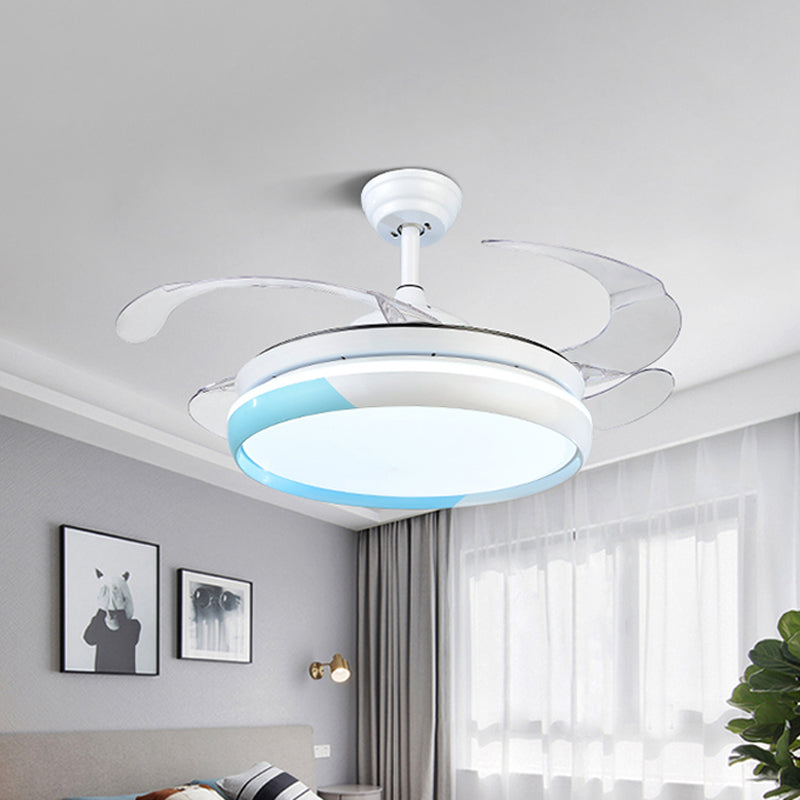 20" Wide Round Acrylic Hanging Fan Light Modernism LED Semi Flush Mount Lighting for Living Room, 4 Blades Clearhalo 'Ceiling Fans with Lights' 'Ceiling Fans' 'Modern Ceiling Fans' 'Modern' Lighting' 1982220