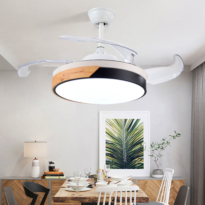 Acrylic Circular 19" Wide Pendant Fan Light Minimalist LED White Semi Flush with 4 Blades Clearhalo 'Ceiling Fans with Lights' 'Ceiling Fans' 'Modern Ceiling Fans' 'Modern' Lighting' 1982224