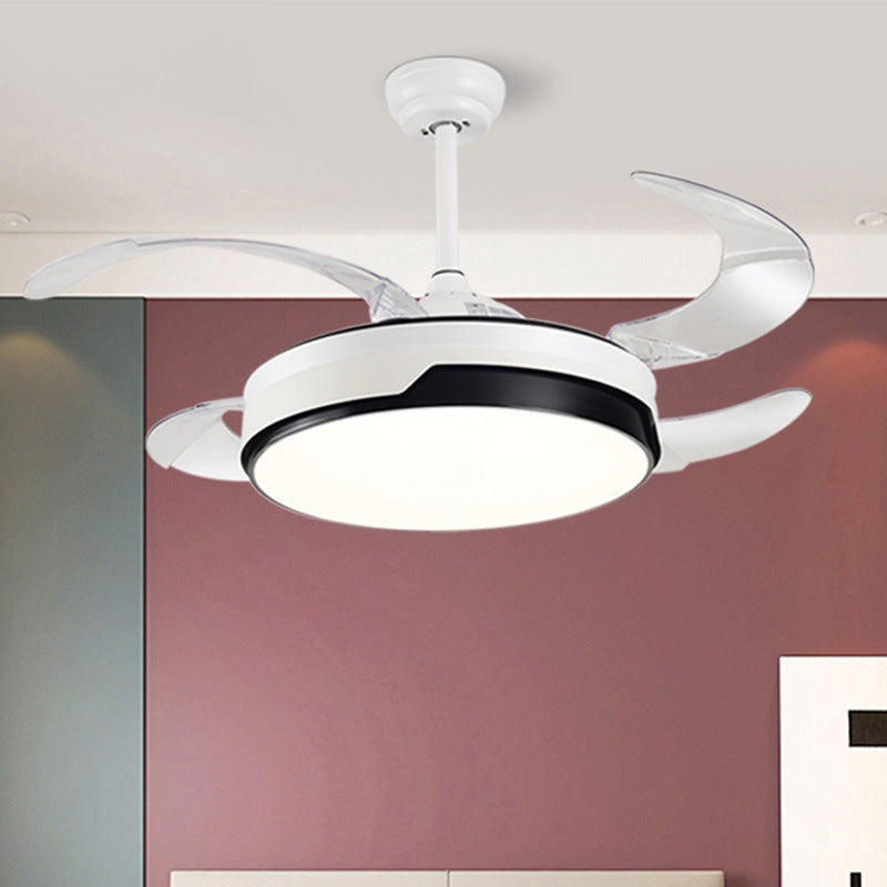 LED Bedroom Ceiling Fan Lamp Modern White 4 Blades Semi Flush Light with Circle Acrylic Shade, 20" Wide White C Clearhalo 'Ceiling Fans with Lights' 'Ceiling Fans' 'Modern Ceiling Fans' 'Modern' Lighting' 1982229