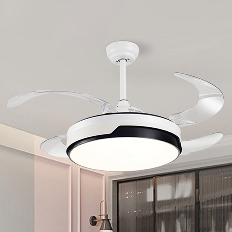 LED Bedroom Ceiling Fan Lamp Modern White 4 Blades Semi Flush Light with Circle Acrylic Shade, 20" Wide Clearhalo 'Ceiling Fans with Lights' 'Ceiling Fans' 'Modern Ceiling Fans' 'Modern' Lighting' 1982231