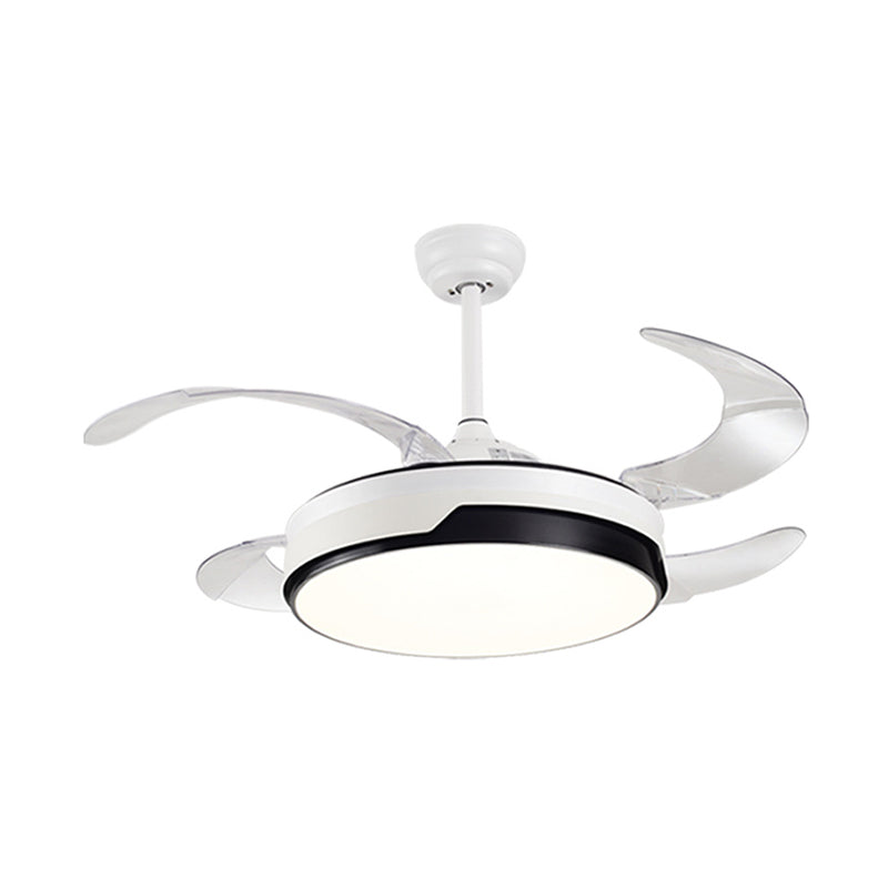 LED Bedroom Ceiling Fan Lamp Modern White 4 Blades Semi Flush Light with Circle Acrylic Shade, 20" Wide Clearhalo 'Ceiling Fans with Lights' 'Ceiling Fans' 'Modern Ceiling Fans' 'Modern' Lighting' 1982232