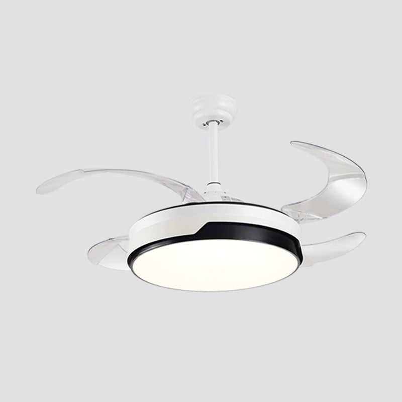 LED Bedroom Ceiling Fan Lamp Modern White 4 Blades Semi Flush Light with Circle Acrylic Shade, 20" Wide Clearhalo 'Ceiling Fans with Lights' 'Ceiling Fans' 'Modern Ceiling Fans' 'Modern' Lighting' 1982233