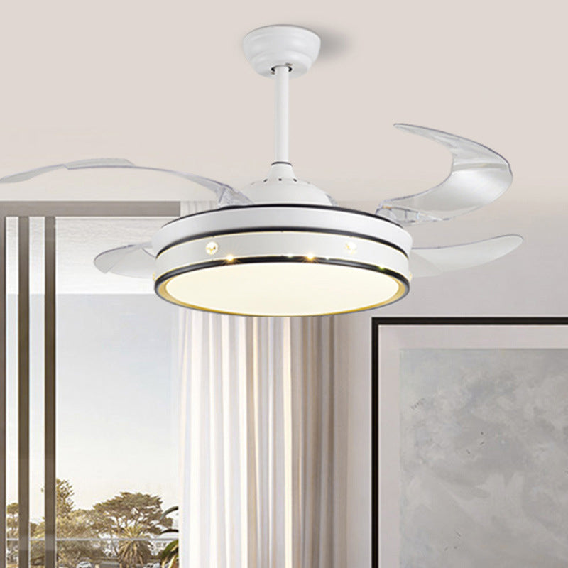 LED Bedroom Ceiling Fan Lamp Modern White 4 Blades Semi Flush Light with Circle Acrylic Shade, 20" Wide White B Clearhalo 'Ceiling Fans with Lights' 'Ceiling Fans' 'Modern Ceiling Fans' 'Modern' Lighting' 1982235
