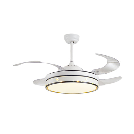 LED Bedroom Ceiling Fan Lamp Modern White 4 Blades Semi Flush Light with Circle Acrylic Shade, 20" Wide Clearhalo 'Ceiling Fans with Lights' 'Ceiling Fans' 'Modern Ceiling Fans' 'Modern' Lighting' 1982236