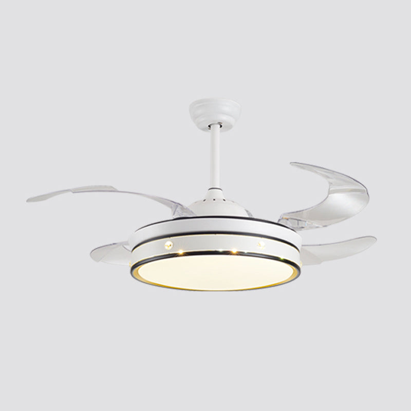 LED Bedroom Ceiling Fan Lamp Modern White 4 Blades Semi Flush Light with Circle Acrylic Shade, 20" Wide Clearhalo 'Ceiling Fans with Lights' 'Ceiling Fans' 'Modern Ceiling Fans' 'Modern' Lighting' 1982237