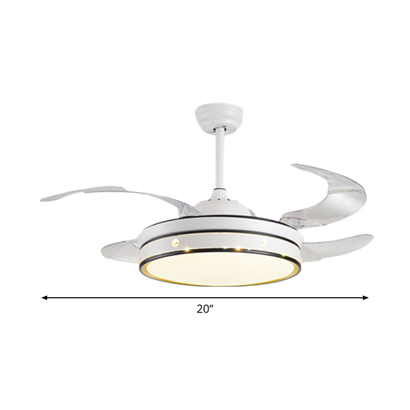LED Bedroom Ceiling Fan Lamp Modern White 4 Blades Semi Flush Light with Circle Acrylic Shade, 20" Wide Clearhalo 'Ceiling Fans with Lights' 'Ceiling Fans' 'Modern Ceiling Fans' 'Modern' Lighting' 1982238
