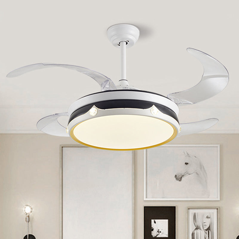LED Bedroom Ceiling Fan Lamp Modern White 4 Blades Semi Flush Light with Circle Acrylic Shade, 20" Wide White A Clearhalo 'Ceiling Fans with Lights' 'Ceiling Fans' 'Modern Ceiling Fans' 'Modern' Lighting' 1982239