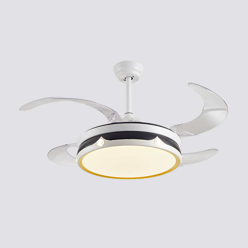 LED Bedroom Ceiling Fan Lamp Modern White 4 Blades Semi Flush Light with Circle Acrylic Shade, 20" Wide Clearhalo 'Ceiling Fans with Lights' 'Ceiling Fans' 'Modern Ceiling Fans' 'Modern' Lighting' 1982241