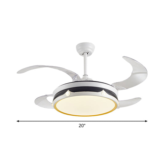 LED Bedroom Ceiling Fan Lamp Modern White 4 Blades Semi Flush Light with Circle Acrylic Shade, 20" Wide Clearhalo 'Ceiling Fans with Lights' 'Ceiling Fans' 'Modern Ceiling Fans' 'Modern' Lighting' 1982242