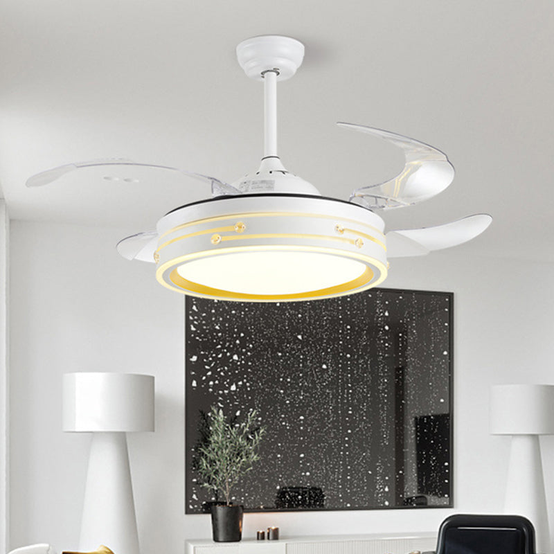 Drum Shade 4-Blade Hanging Fan Lamp Simple LED White Semi Flush Mount, 20" Wide White A Clearhalo 'Ceiling Fans with Lights' 'Ceiling Fans' 'Modern Ceiling Fans' 'Modern' Lighting' 1982243