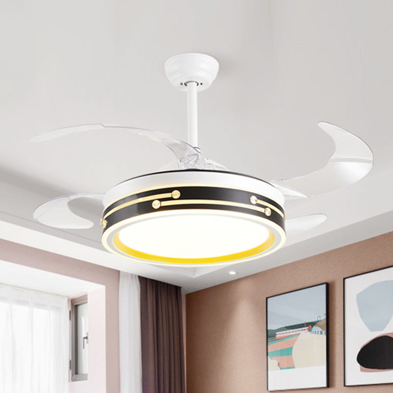 Drum Shade 4-Blade Hanging Fan Lamp Simple LED White Semi Flush Mount, 20" Wide Clearhalo 'Ceiling Fans with Lights' 'Ceiling Fans' 'Modern Ceiling Fans' 'Modern' Lighting' 1982244