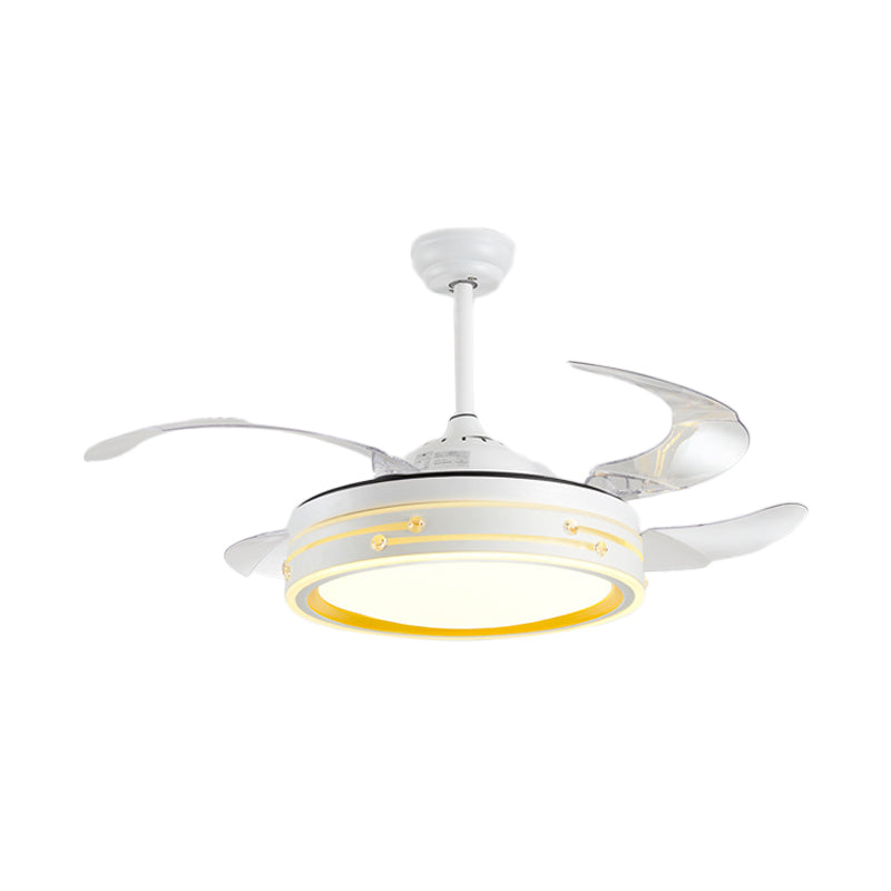 Drum Shade 4-Blade Hanging Fan Lamp Simple LED White Semi Flush Mount, 20" Wide Clearhalo 'Ceiling Fans with Lights' 'Ceiling Fans' 'Modern Ceiling Fans' 'Modern' Lighting' 1982245