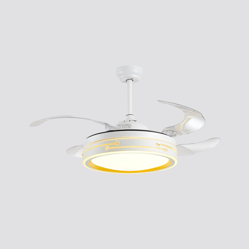 Drum Shade 4-Blade Hanging Fan Lamp Simple LED White Semi Flush Mount, 20" Wide Clearhalo 'Ceiling Fans with Lights' 'Ceiling Fans' 'Modern Ceiling Fans' 'Modern' Lighting' 1982246