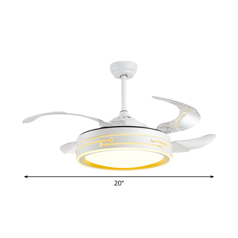 Drum Shade 4-Blade Hanging Fan Lamp Simple LED White Semi Flush Mount, 20" Wide Clearhalo 'Ceiling Fans with Lights' 'Ceiling Fans' 'Modern Ceiling Fans' 'Modern' Lighting' 1982247