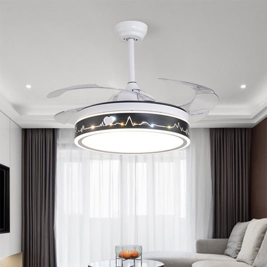 Drum Shade 4-Blade Hanging Fan Lamp Simple LED White Semi Flush Mount, 20" Wide White B Clearhalo 'Ceiling Fans with Lights' 'Ceiling Fans' 'Modern Ceiling Fans' 'Modern' Lighting' 1982248