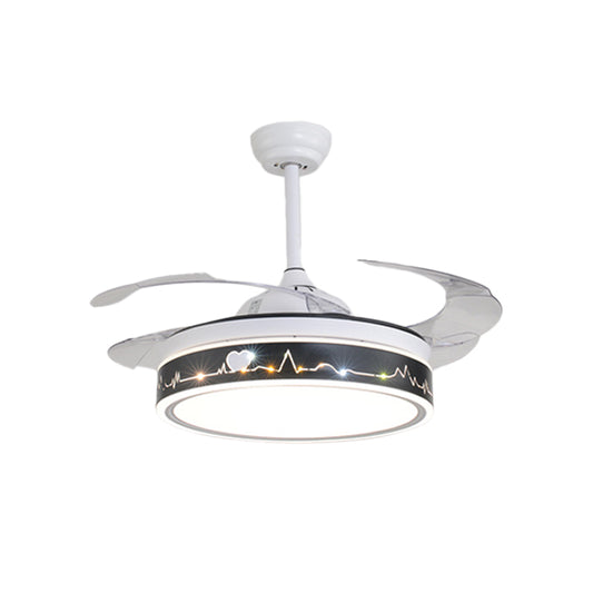 Drum Shade 4-Blade Hanging Fan Lamp Simple LED White Semi Flush Mount, 20" Wide Clearhalo 'Ceiling Fans with Lights' 'Ceiling Fans' 'Modern Ceiling Fans' 'Modern' Lighting' 1982249