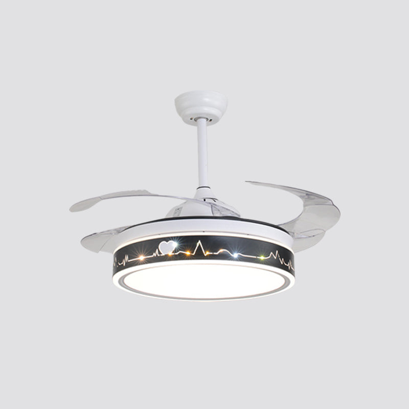Drum Shade 4-Blade Hanging Fan Lamp Simple LED White Semi Flush Mount, 20" Wide Clearhalo 'Ceiling Fans with Lights' 'Ceiling Fans' 'Modern Ceiling Fans' 'Modern' Lighting' 1982250