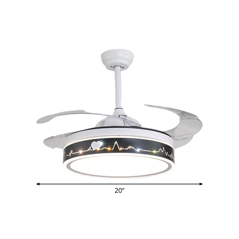 Drum Shade 4-Blade Hanging Fan Lamp Simple LED White Semi Flush Mount, 20" Wide Clearhalo 'Ceiling Fans with Lights' 'Ceiling Fans' 'Modern Ceiling Fans' 'Modern' Lighting' 1982251