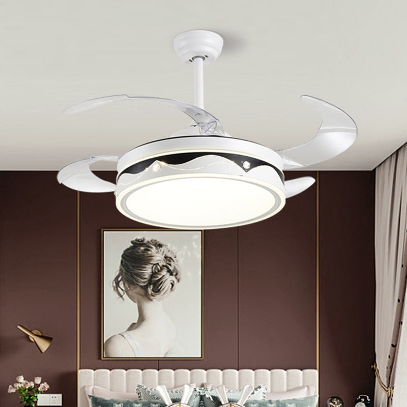 Drum Shade 4-Blade Hanging Fan Lamp Simple LED White Semi Flush Mount, 20" Wide White C Clearhalo 'Ceiling Fans with Lights' 'Ceiling Fans' 'Modern Ceiling Fans' 'Modern' Lighting' 1982252