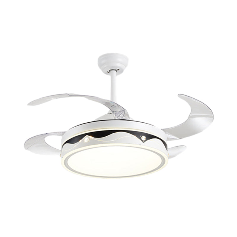 Drum Shade 4-Blade Hanging Fan Lamp Simple LED White Semi Flush Mount, 20" Wide Clearhalo 'Ceiling Fans with Lights' 'Ceiling Fans' 'Modern Ceiling Fans' 'Modern' Lighting' 1982253