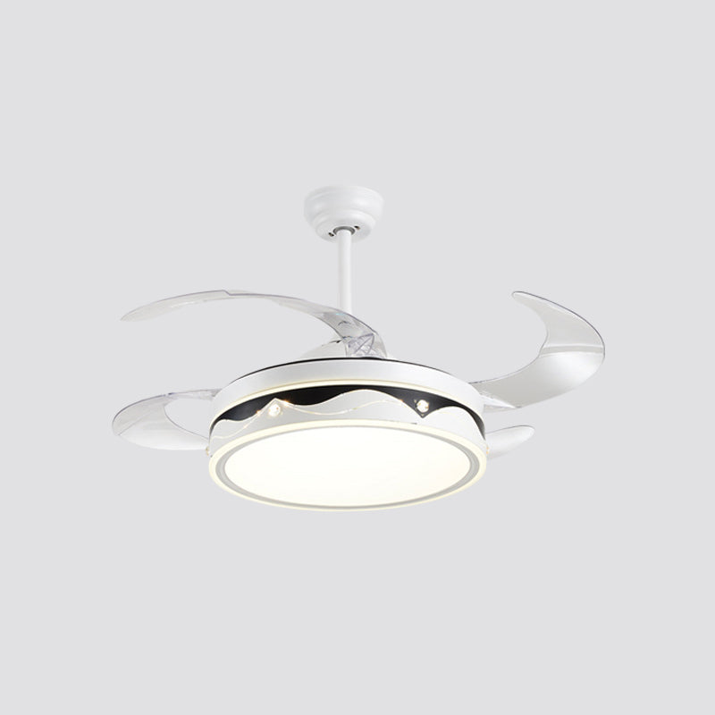 Drum Shade 4-Blade Hanging Fan Lamp Simple LED White Semi Flush Mount, 20" Wide Clearhalo 'Ceiling Fans with Lights' 'Ceiling Fans' 'Modern Ceiling Fans' 'Modern' Lighting' 1982254